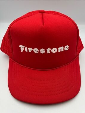 Vtg Firestone Tires Racing Trucker Mesh Foam Snapback Hat Cap Retro auto parts